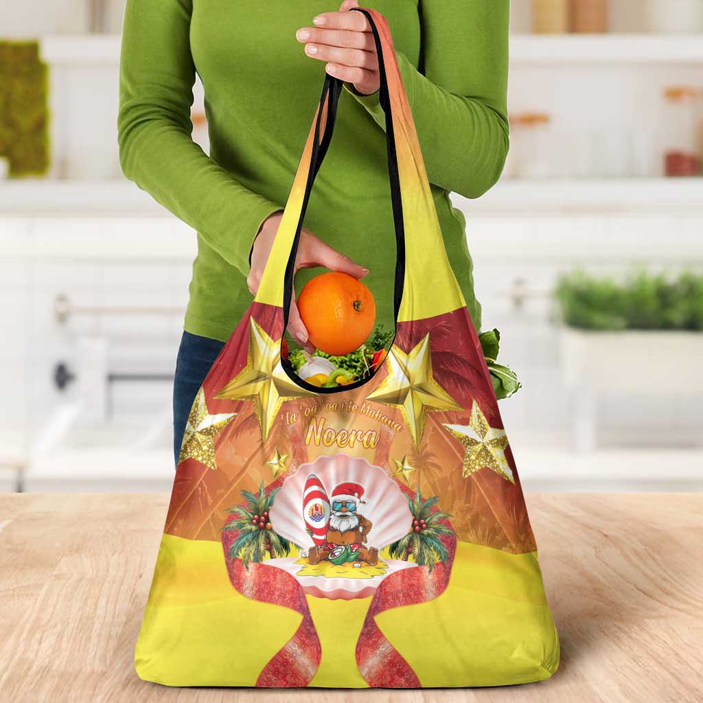 French Polynesia Christmas Grocery Bag Seashell Santa Beach Vibes LT05 - Polynesian Pride