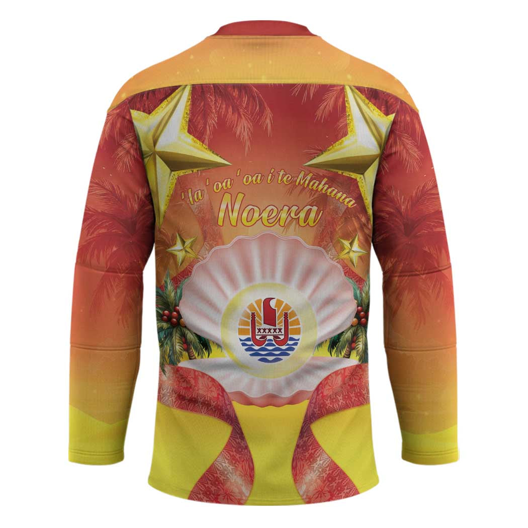 French Polynesia Christmas Hockey Jersey Seashell Santa Beach Vibes - Polynesian Pride