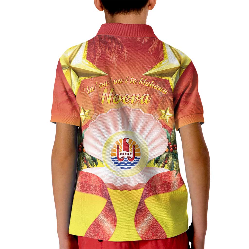 French Polynesia Christmas Kid Polo Shirt Seashell Santa Beach Vibes - Polynesian Pride