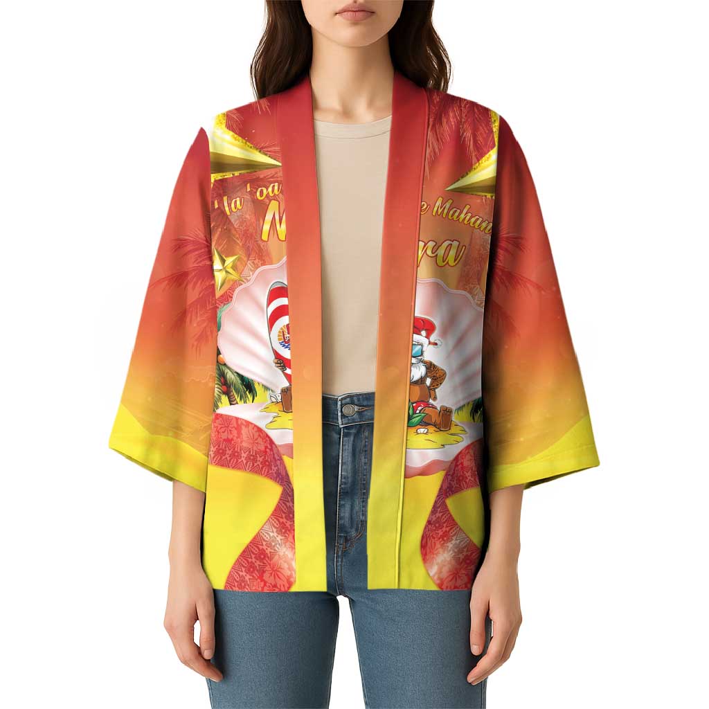 French Polynesia Christmas Kimono Seashell Santa Beach Vibes - Polynesian Pride