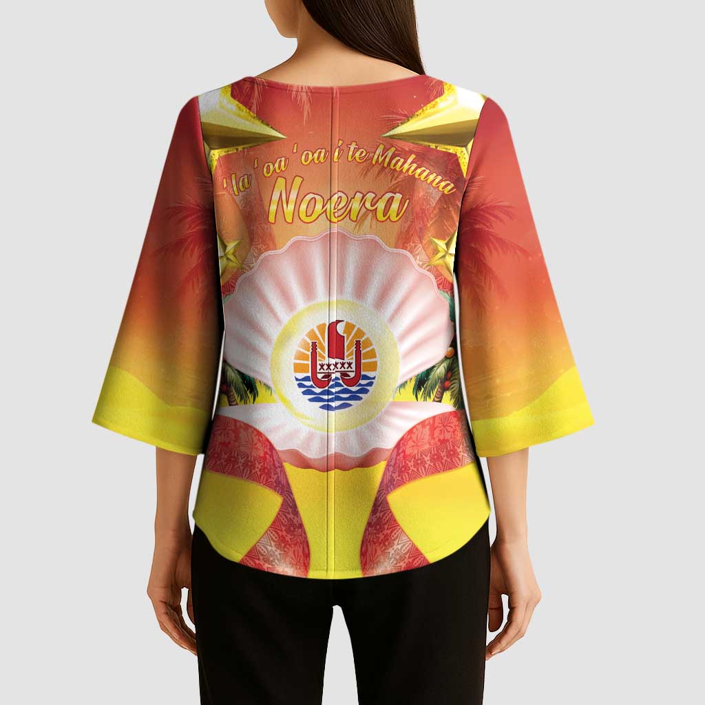 French Polynesia Christmas Kimono Sleeve Blouse Seashell Santa Beach Vibes LT05 - Polynesian Pride