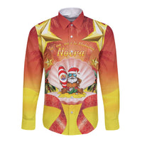 French Polynesia Christmas Long Sleeve Button Shirt Seashell Santa Beach Vibes LT05 Unisex Orange - Polynesian Pride