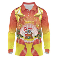 French Polynesia Christmas Long Sleeve Polo Shirt Seashell Santa Beach Vibes LT05 Orange - Polynesian Pride
