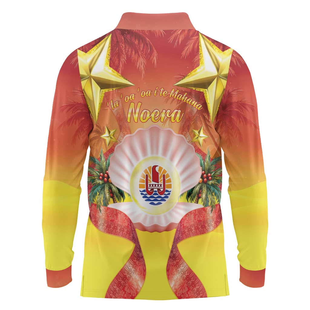 French Polynesia Christmas Long Sleeve Polo Shirt Seashell Santa Beach Vibes LT05 - Polynesian Pride