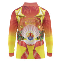 French Polynesia Christmas Long Sleeve Polo Shirt Seashell Santa Beach Vibes LT05 - Polynesian Pride