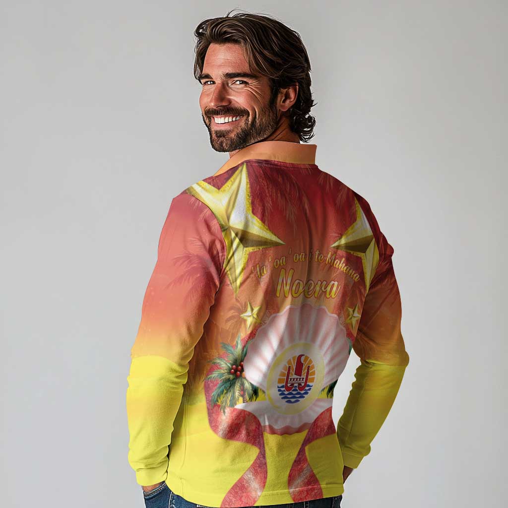 French Polynesia Christmas Long Sleeve Polo Shirt Seashell Santa Beach Vibes LT05 - Polynesian Pride