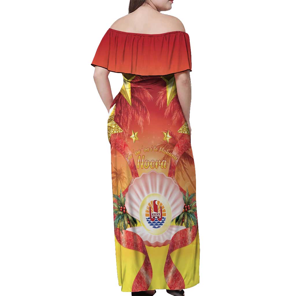 French Polynesia Christmas Off Shoulder Maxi Dress Seashell Santa Beach Vibes LT05 - Polynesian Pride