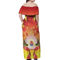 French Polynesia Christmas Off Shoulder Maxi Dress Seashell Santa Beach Vibes LT05 - Polynesian Pride