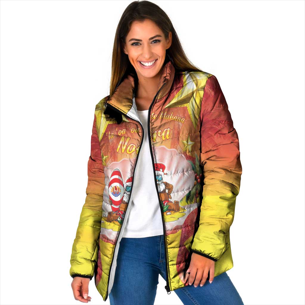 French Polynesia Christmas Padded Jacket Seashell Santa Beach Vibes LT05 Women Orange - Polynesian Pride