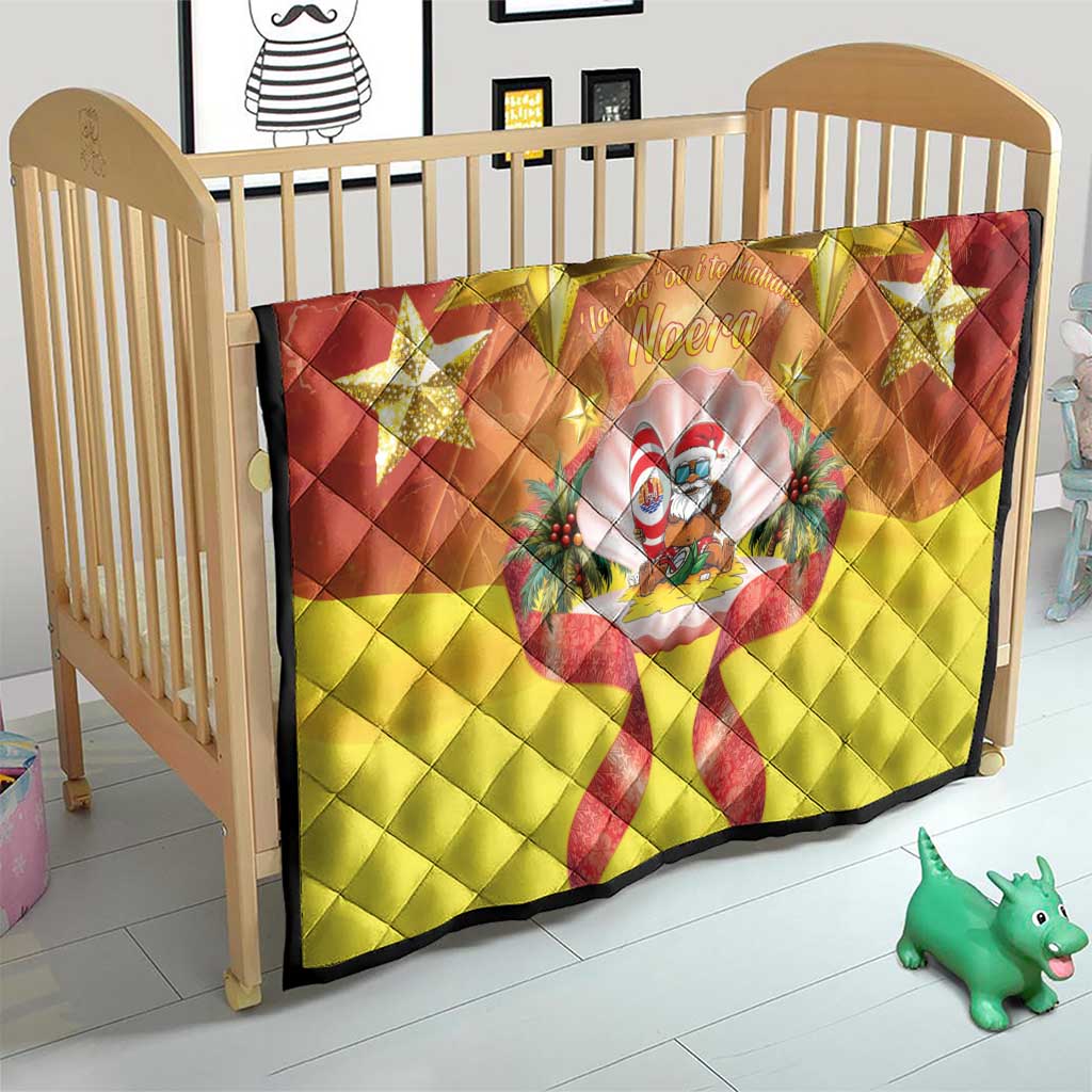 French Polynesia Christmas Quilt Seashell Santa Beach Vibes - Polynesian Pride