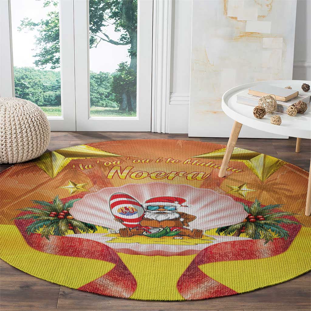 French Polynesia Christmas Round Carpet Seashell Santa Beach Vibes - Polynesian Pride