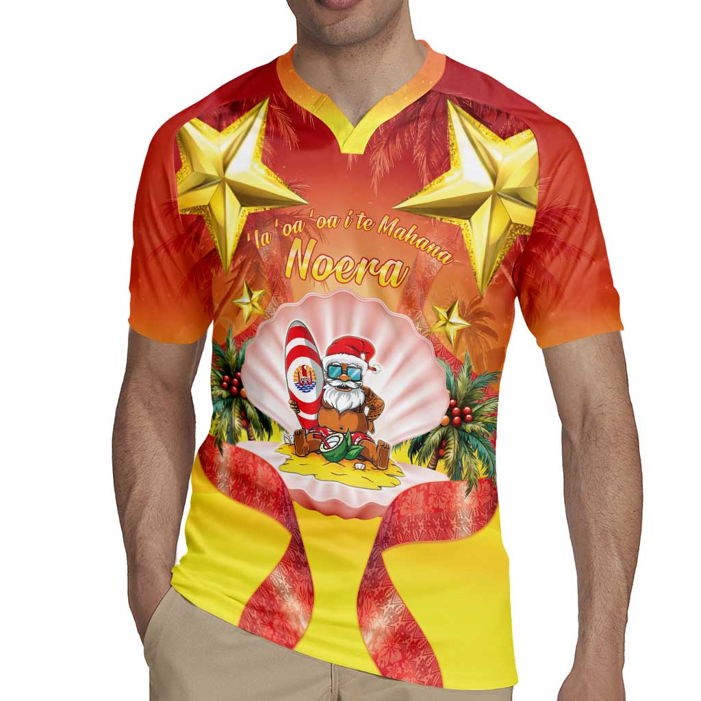 French Polynesia Christmas Rugby Jersey Seashell Santa Beach Vibes LT05 - Polynesian Pride