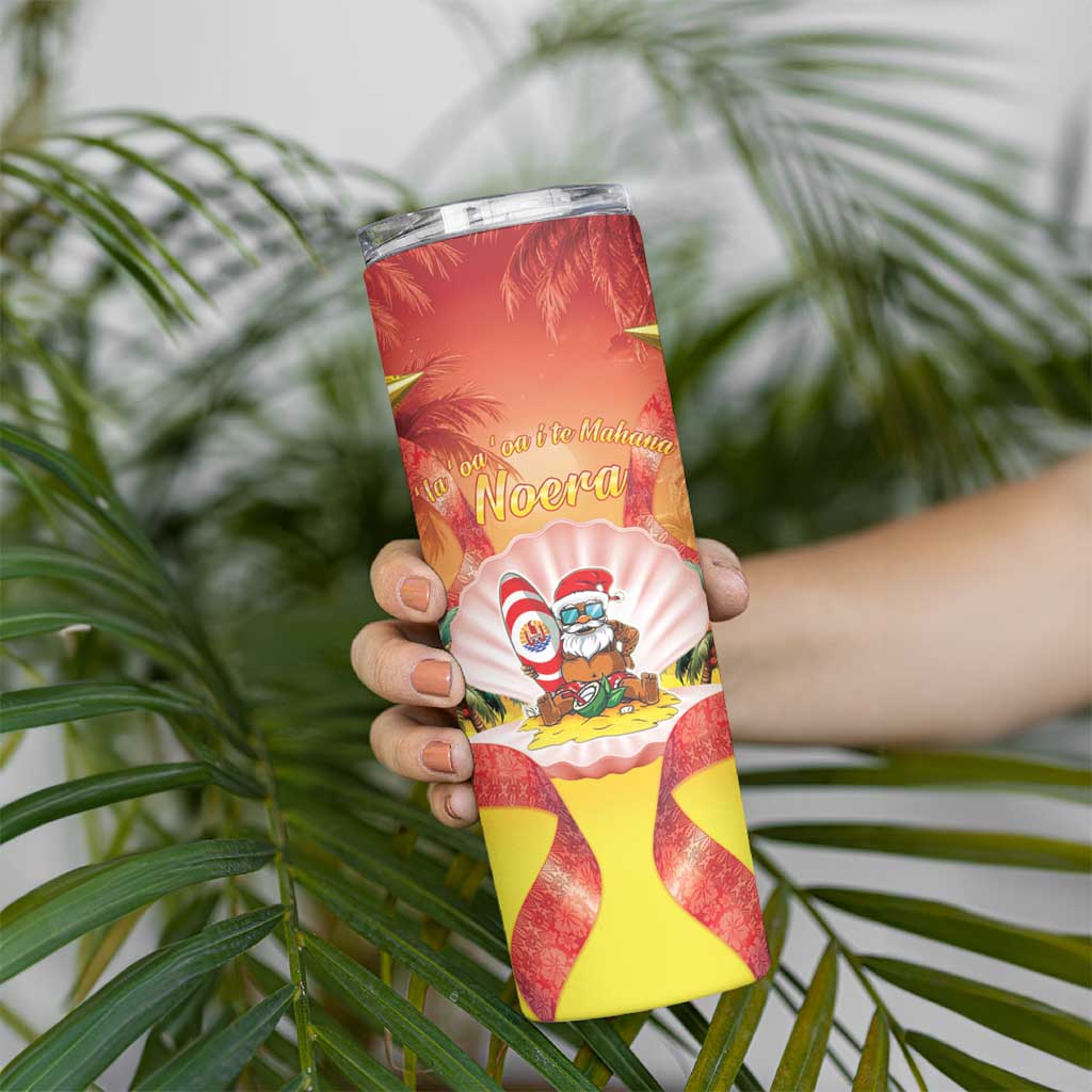 French Polynesia Christmas Skinny Tumbler Seashell Santa Beach Vibes - Polynesian Pride