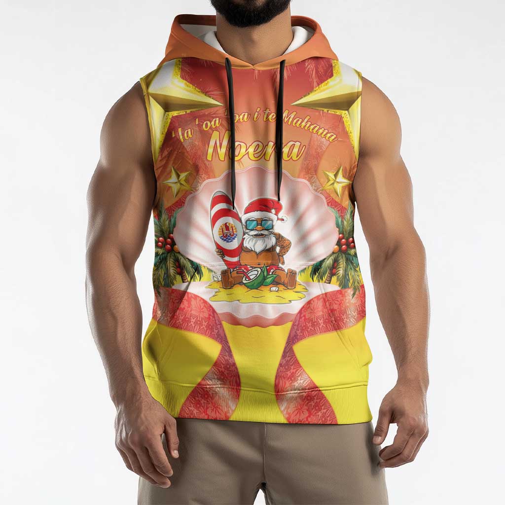 French Polynesia Christmas Sleeveless Hoodie Seashell Santa Beach Vibes LT05 - Polynesian Pride