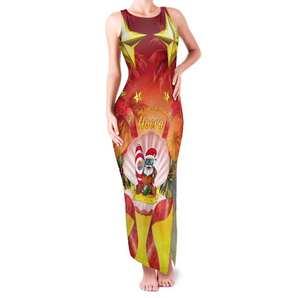 French Polynesia Christmas Tank Maxi Dress Seashell Santa Beach Vibes LT05 Women Orange - Polynesian Pride