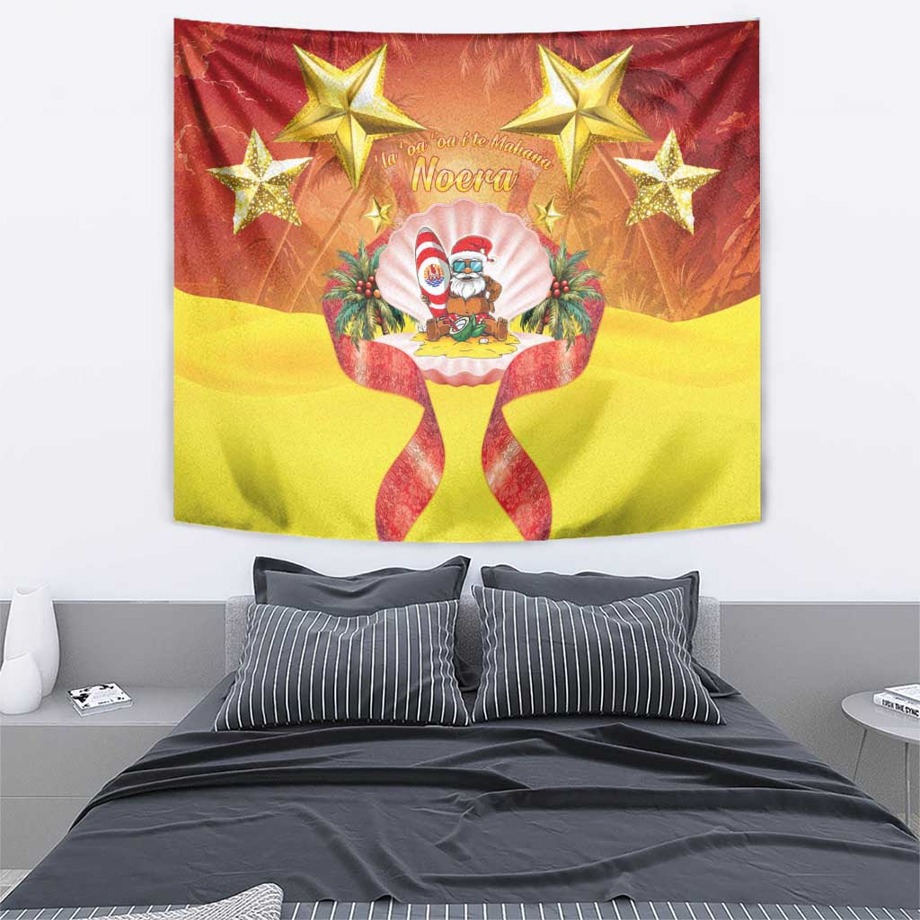 French Polynesia Christmas Tapestry Seashell Santa Beach Vibes - Polynesian Pride