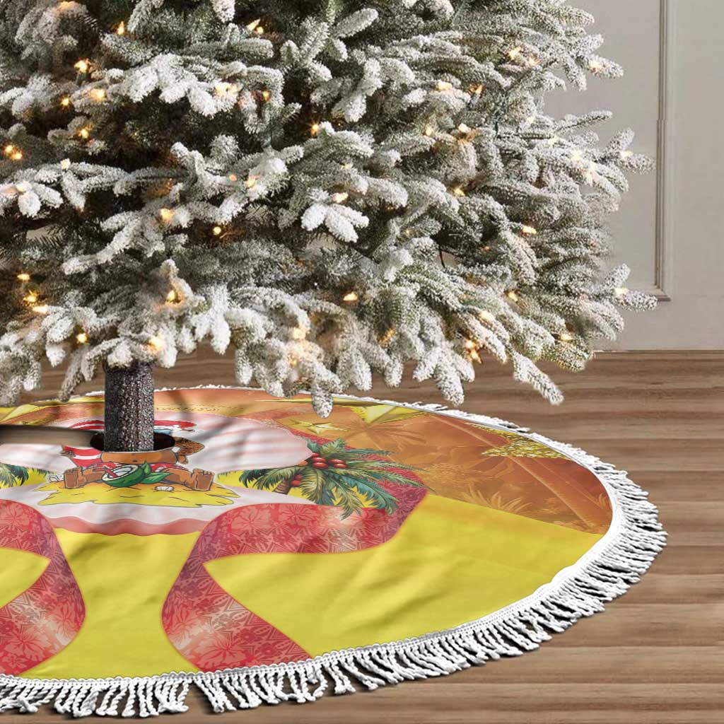 French Polynesia Christmas Tree Skirt Seashell Santa Beach Vibes - Polynesian Pride