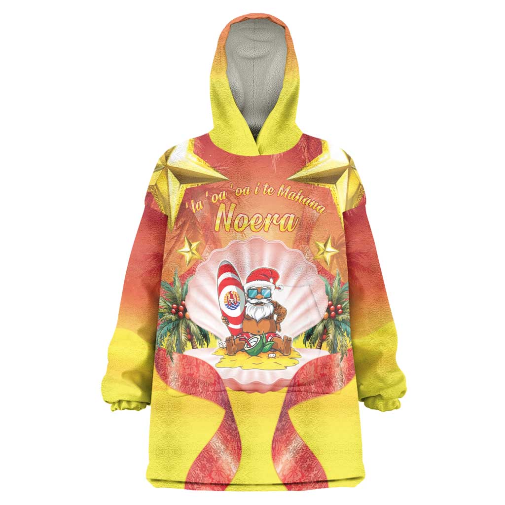 French Polynesia Christmas Wearable Blanket Hoodie Seashell Santa Beach Vibes LT05 One Size Orange - Polynesian Pride
