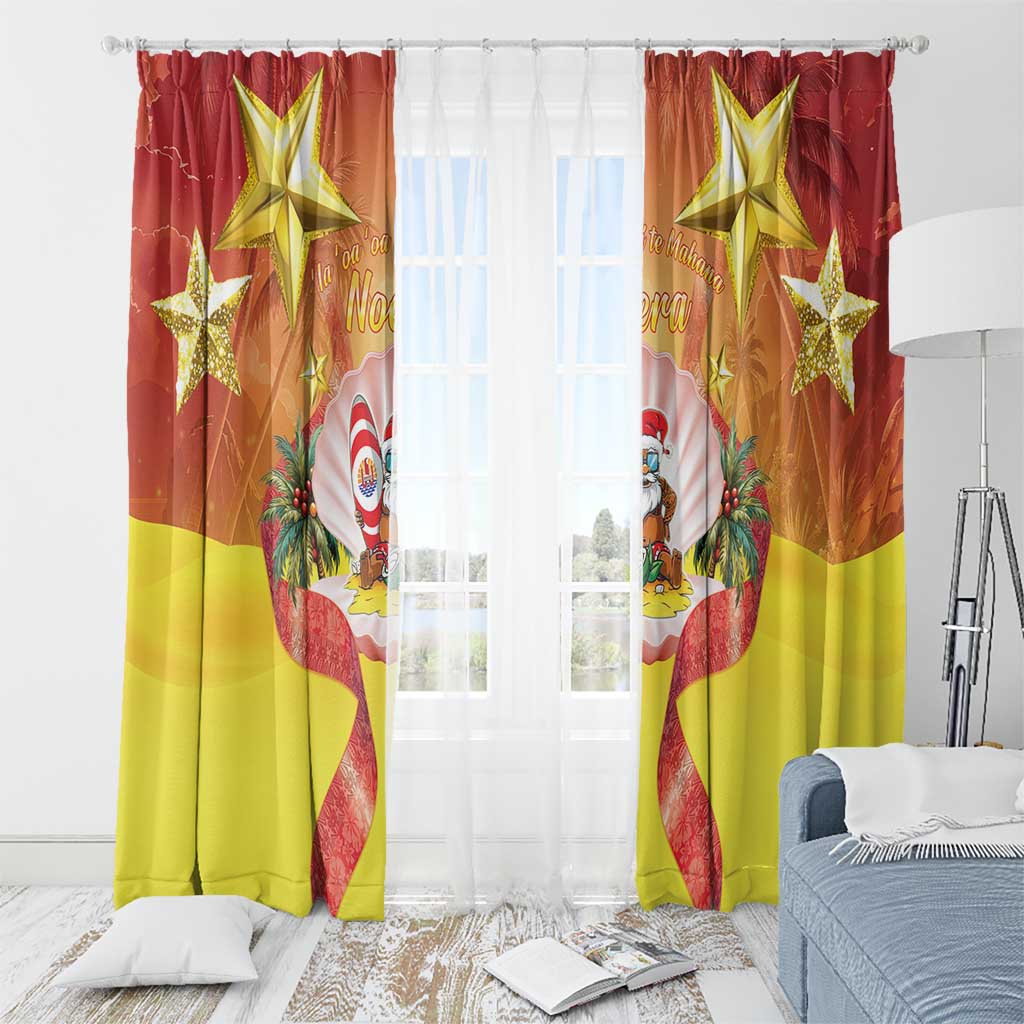 French Polynesia Christmas Window Curtain Seashell Santa Beach Vibes - Polynesian Pride