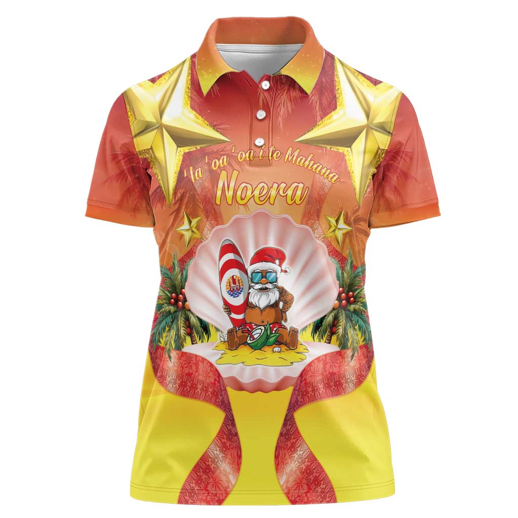 French Polynesia Christmas Women Polo Shirt Seashell Santa Beach Vibes - Polynesian Pride