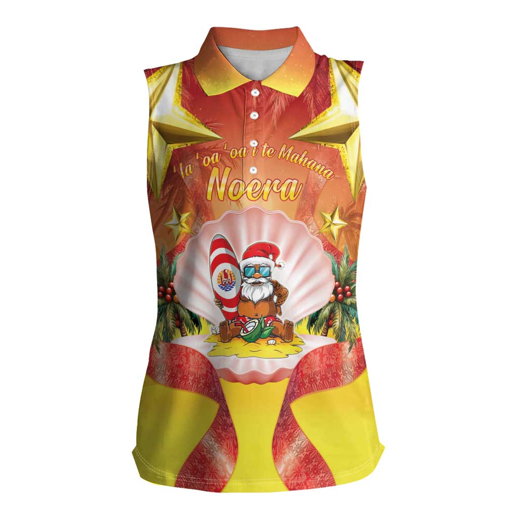 French Polynesia Christmas Women Sleeveless Polo Shirt Seashell Santa Beach Vibes LT05 Female Orange - Polynesian Pride