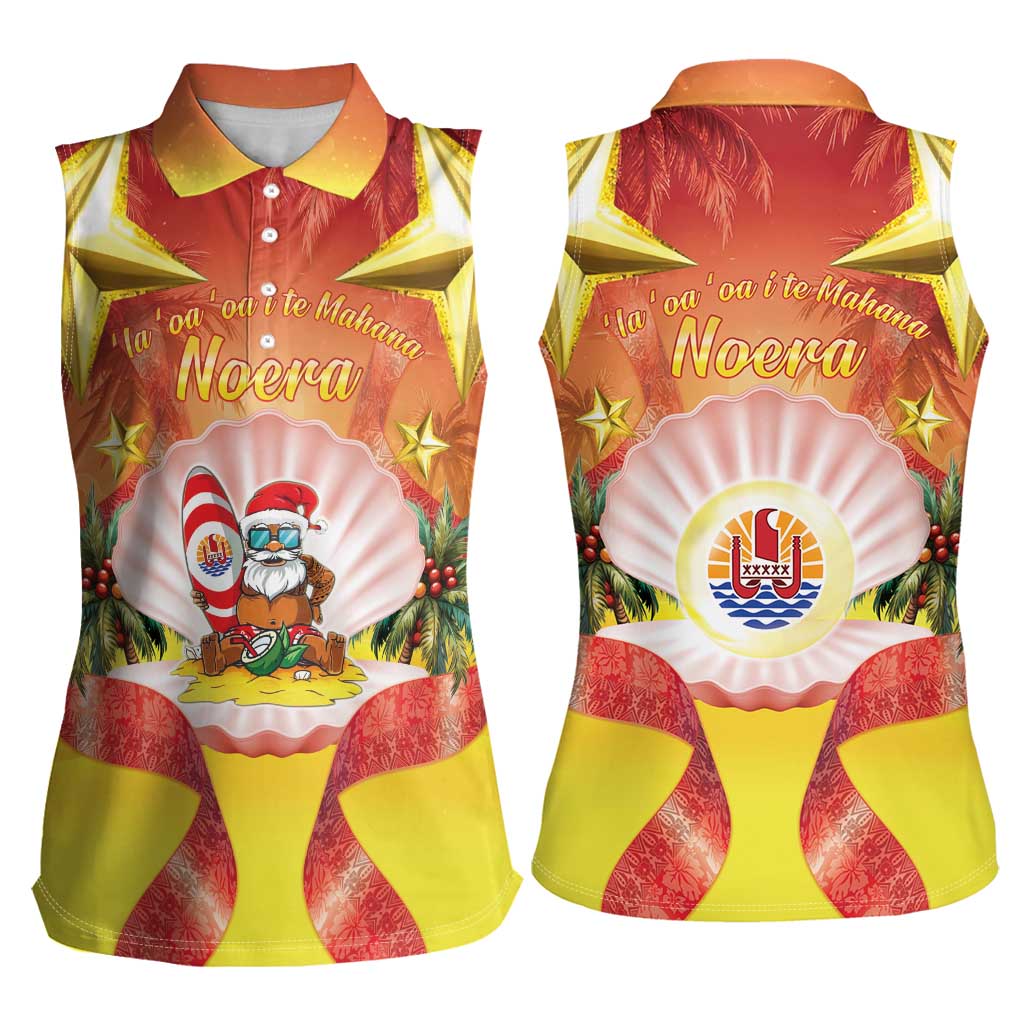 French Polynesia Christmas Women Sleeveless Polo Shirt Seashell Santa Beach Vibes LT05 - Polynesian Pride