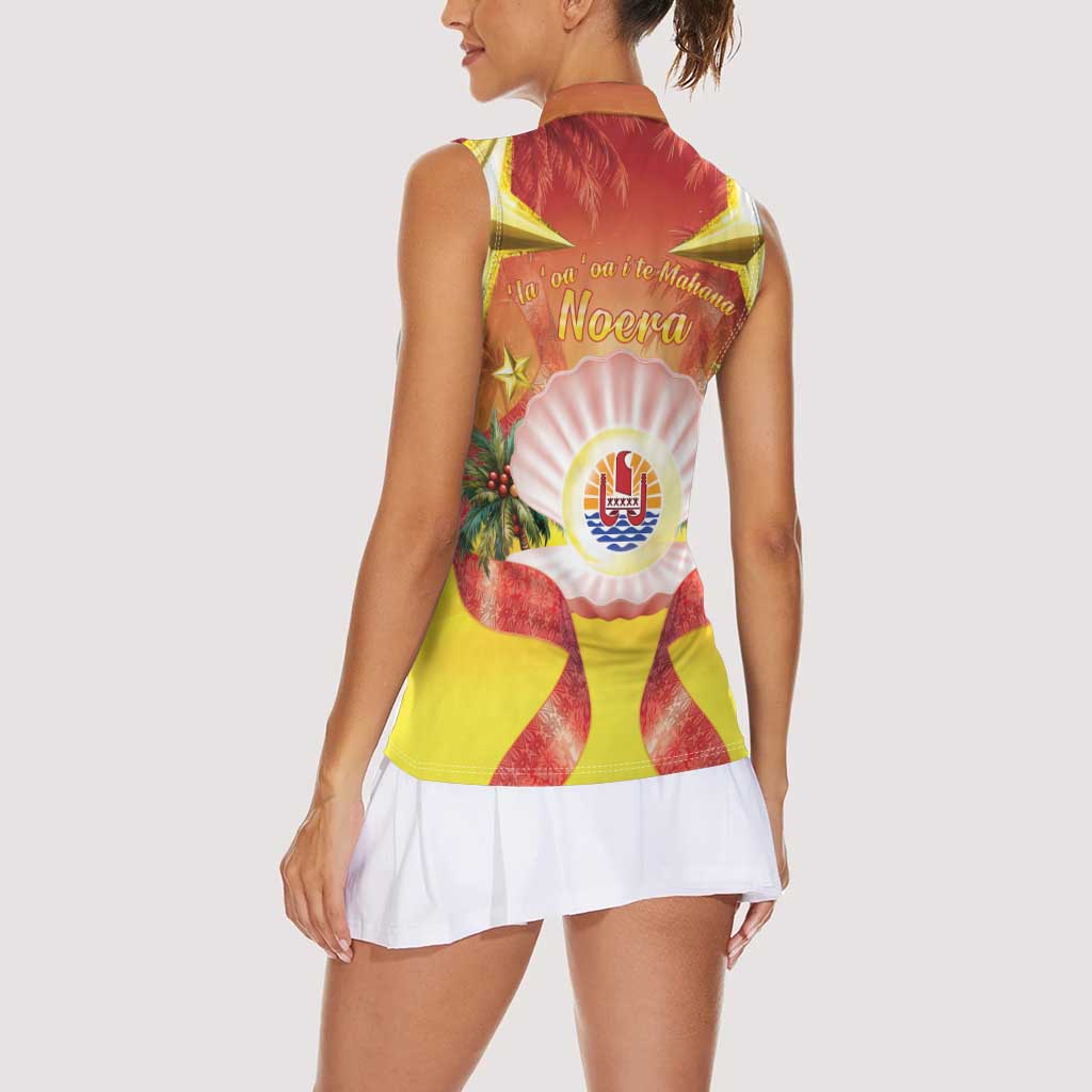 French Polynesia Christmas Women Sleeveless Polo Shirt Seashell Santa Beach Vibes LT05 - Polynesian Pride