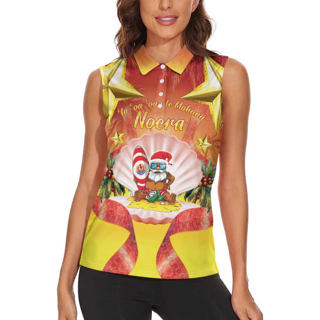 French Polynesia Christmas Women Sleeveless Polo Shirt Seashell Santa Beach Vibes LT05 - Polynesian Pride
