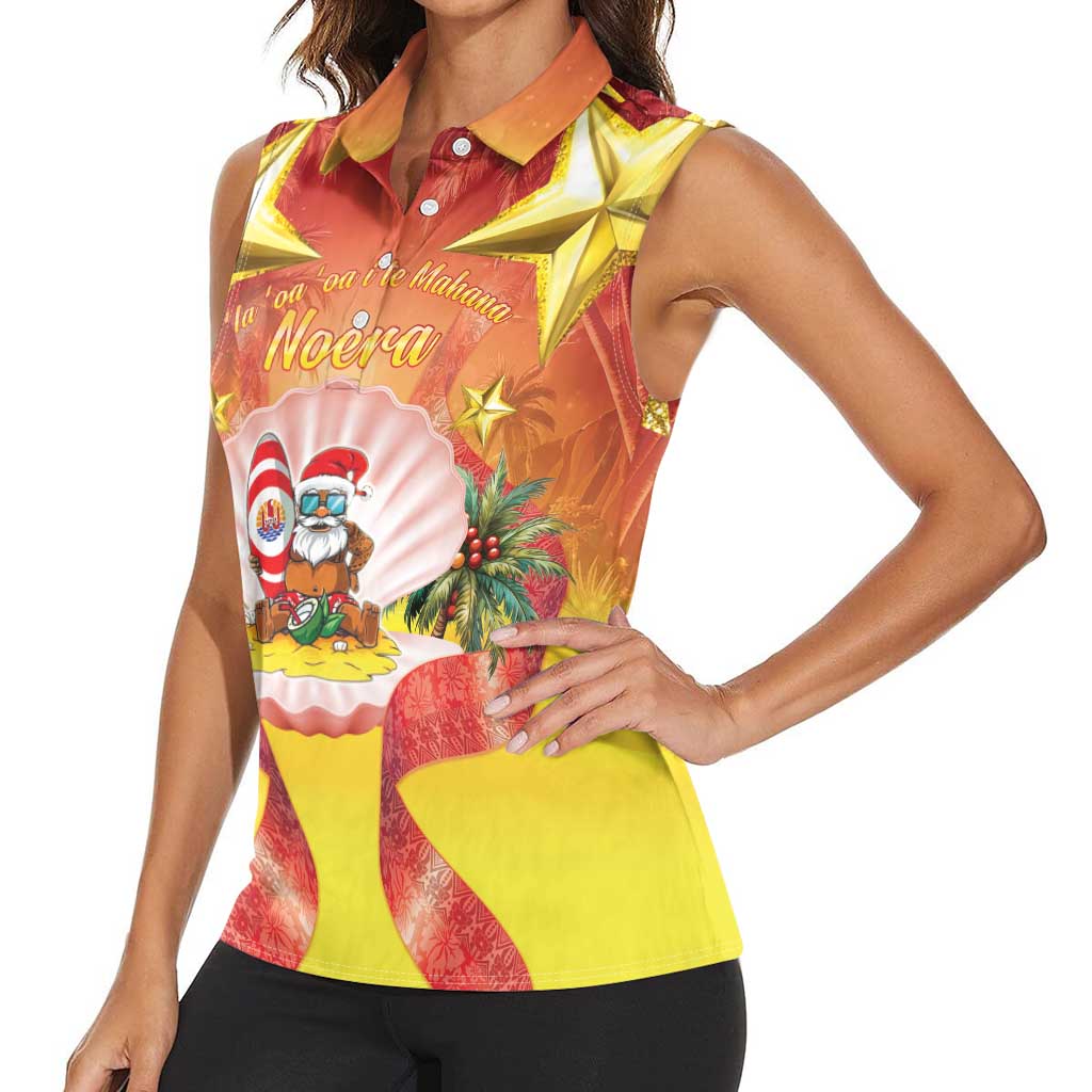 French Polynesia Christmas Women Sleeveless Polo Shirt Seashell Santa Beach Vibes LT05 - Polynesian Pride