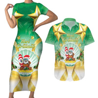 Cook Islands Christmas Couples Matching Short Sleeve Bodycon Dress and Hawaiian Shirt Seashell Santa Beach Vibes - Polynesian Pride