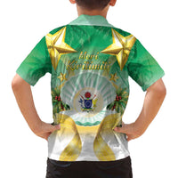 Cook Islands Christmas Family Matching Off The Shoulder Long Sleeve Dress and Hawaiian Shirt Seashell Santa Beach Vibes - Polynesian Pride