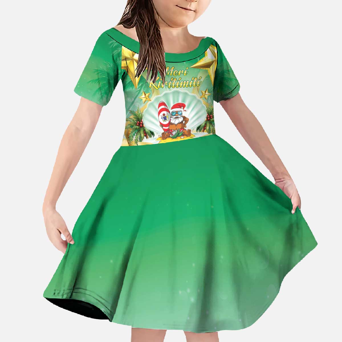 Cook Islands Christmas Family Matching Off The Shoulder Long Sleeve Dress and Hawaiian Shirt Seashell Santa Beach Vibes - Polynesian Pride