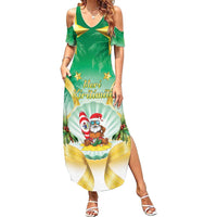 Cook Islands Christmas Family Matching Summer Maxi Dress and Hawaiian Shirt Seashell Santa Beach Vibes - Polynesian Pride