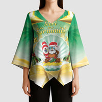 Cook Islands Christmas Kimono Sleeve Blouse Seashell Santa Beach Vibes - Polynesian Pride