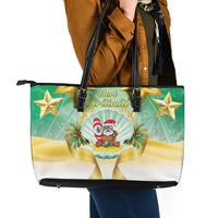 Cook Islands Christmas Leather Tote Bag Seashell Santa Beach Vibes - Polynesian Pride