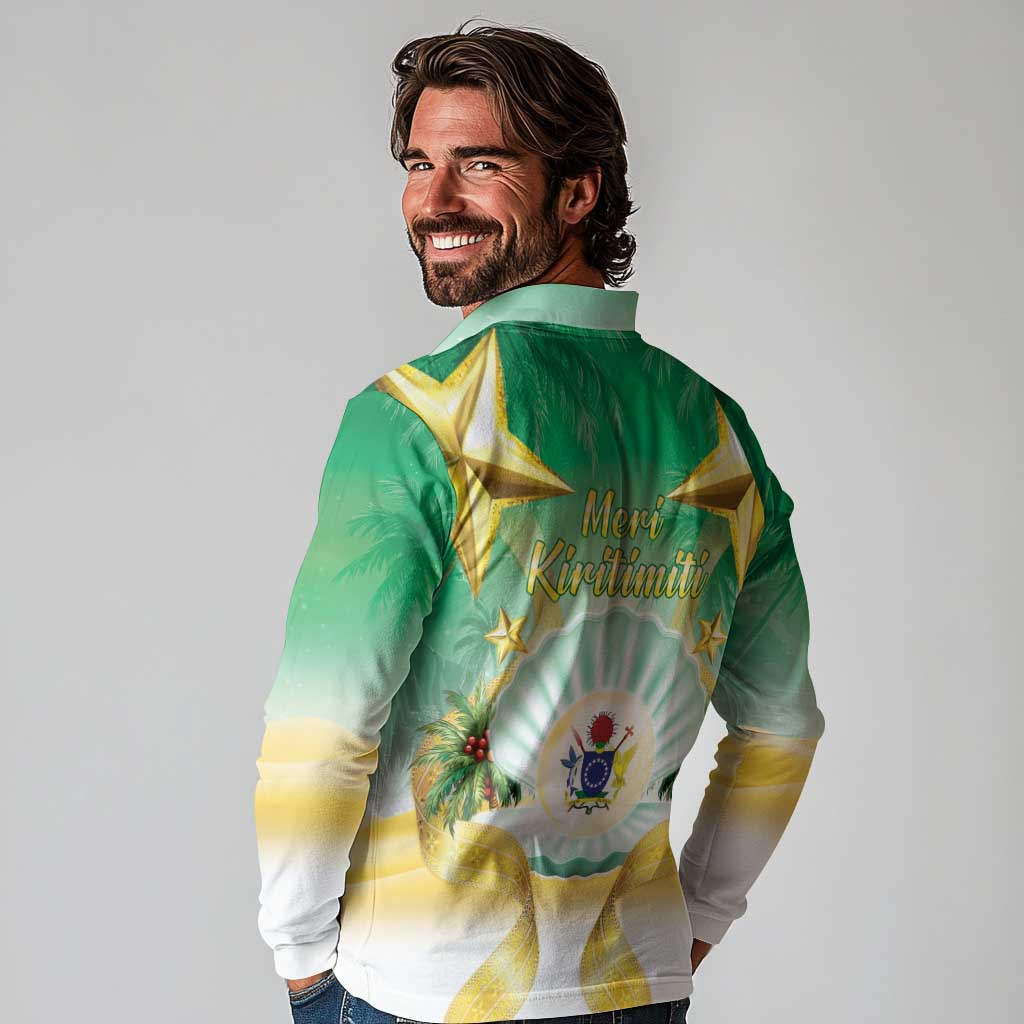 Cook Islands Christmas Long Sleeve Polo Shirt Seashell Santa Beach Vibes - Polynesian Pride