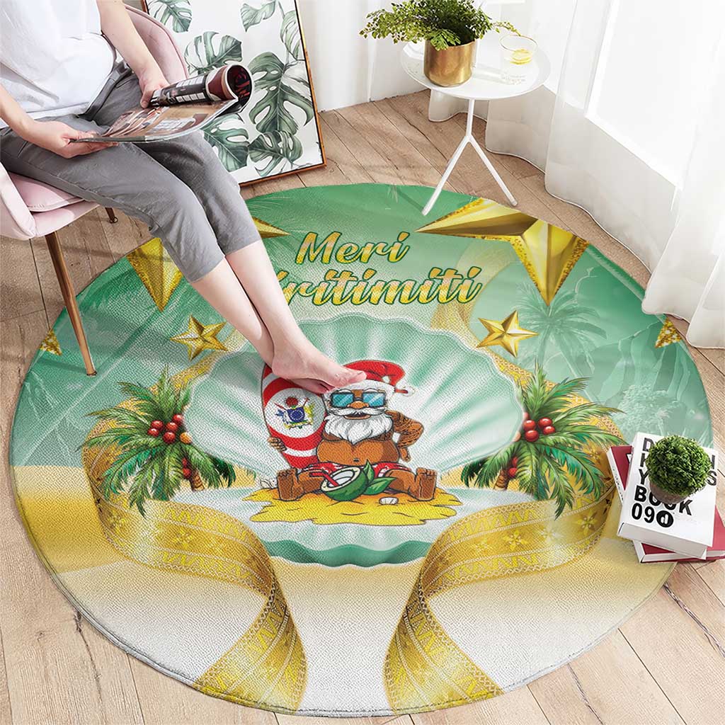 Cook Islands Christmas Round Carpet Seashell Santa Beach Vibes - Polynesian Pride