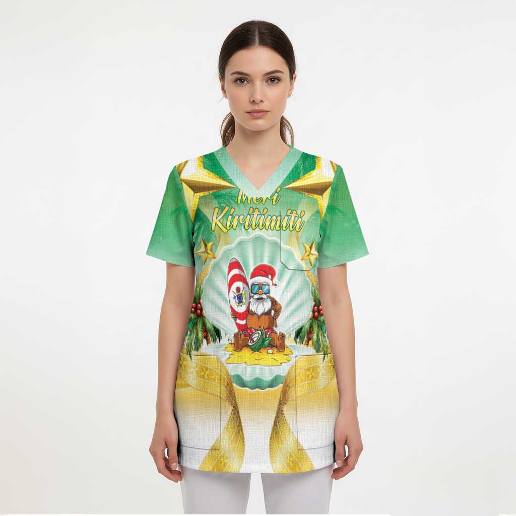 Cook Islands Christmas Scrub Top Seashell Santa Beach Vibes - Polynesian Pride