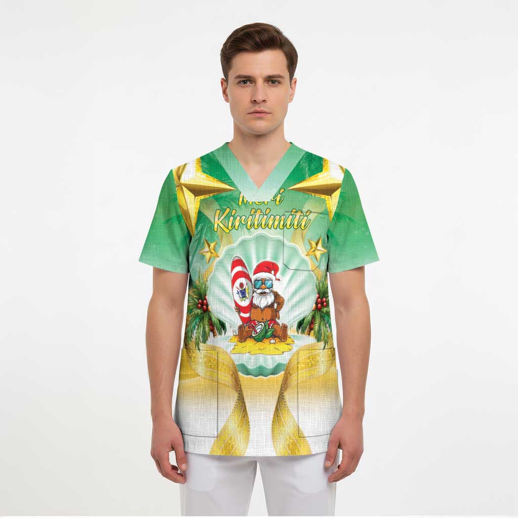 Cook Islands Christmas Scrub Top Seashell Santa Beach Vibes - Polynesian Pride