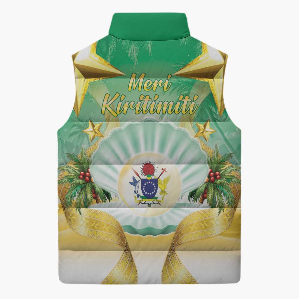 Cook Islands Christmas Sleeveless Puffer Jacket Seashell Santa Beach Vibes - Polynesian Pride