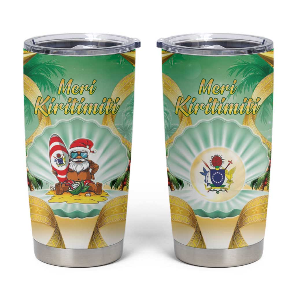 Cook Islands Christmas Tumbler Cup Seashell Santa Beach Vibes - Polynesian Pride
