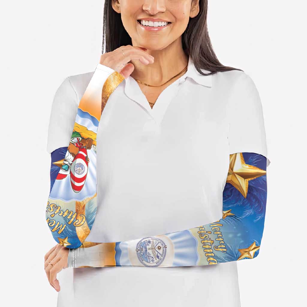 Marshall Islands Christmas Arm Sleeves Seashell Santa Beach Vibes - Polynesian Pride