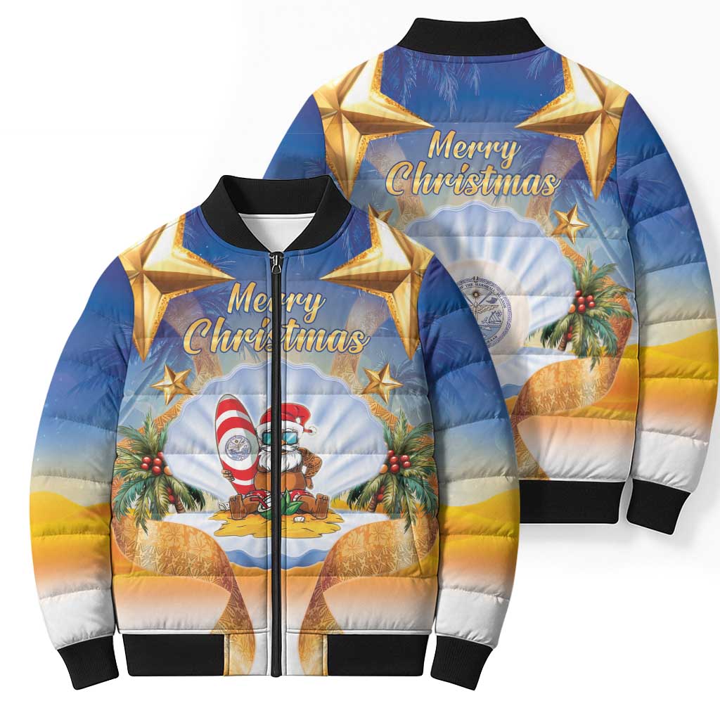 Marshall Islands Christmas Bomber Puffer Jacket Seashell Santa Beach Vibes - Polynesian Pride