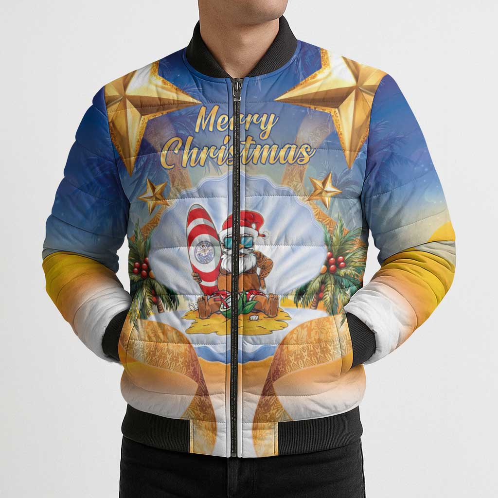 Marshall Islands Christmas Bomber Puffer Jacket Seashell Santa Beach Vibes - Polynesian Pride