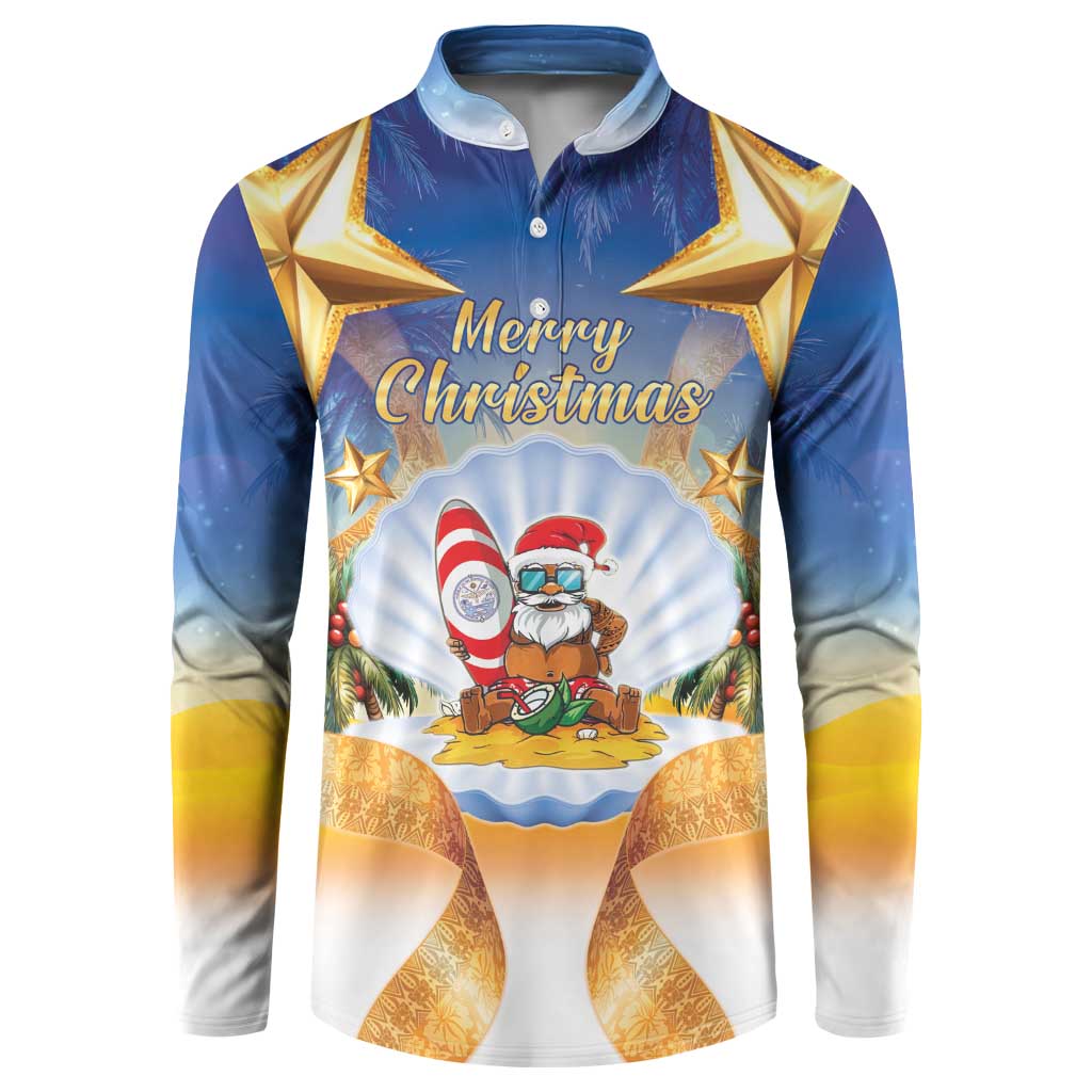 Marshall Islands Christmas Button Sweatshirt Seashell Santa Beach Vibes - Polynesian Pride