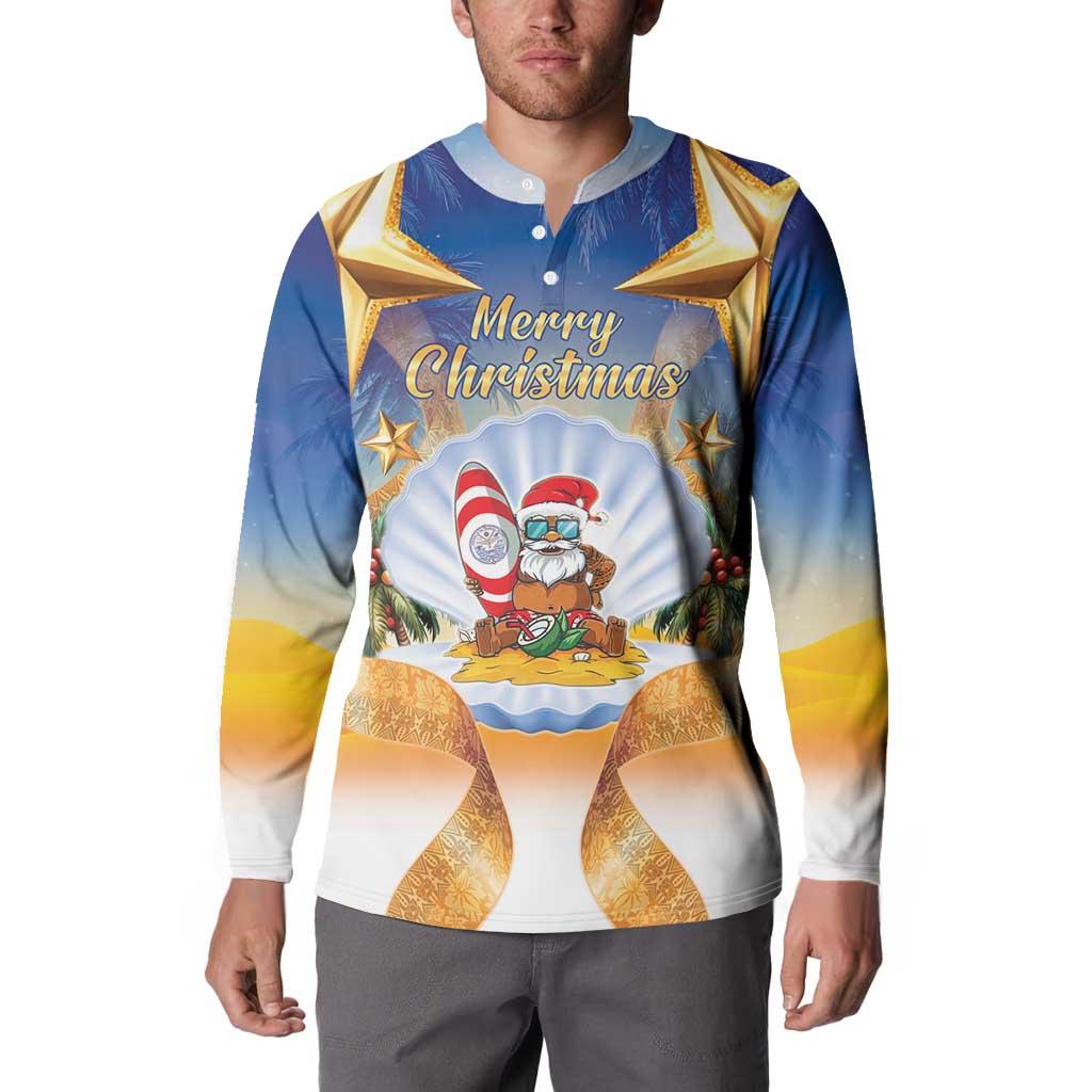 Marshall Islands Christmas Button Sweatshirt Seashell Santa Beach Vibes - Polynesian Pride