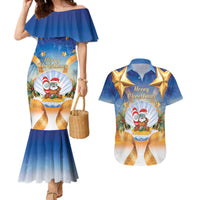 Marshall Islands Christmas Couples Matching Mermaid Dress and Hawaiian Shirt Seashell Santa Beach Vibes - Polynesian Pride