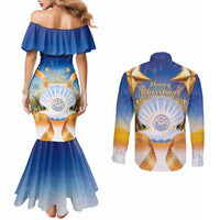 Marshall Islands Christmas Couples Matching Mermaid Dress and Long Sleeve Button Shirt Seashell Santa Beach Vibes - Polynesian Pride