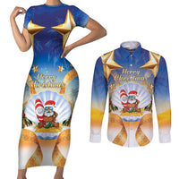 Marshall Islands Christmas Couples Matching Short Sleeve Bodycon Dress and Long Sleeve Button Shirt Seashell Santa Beach Vibes - Polynesian Pride