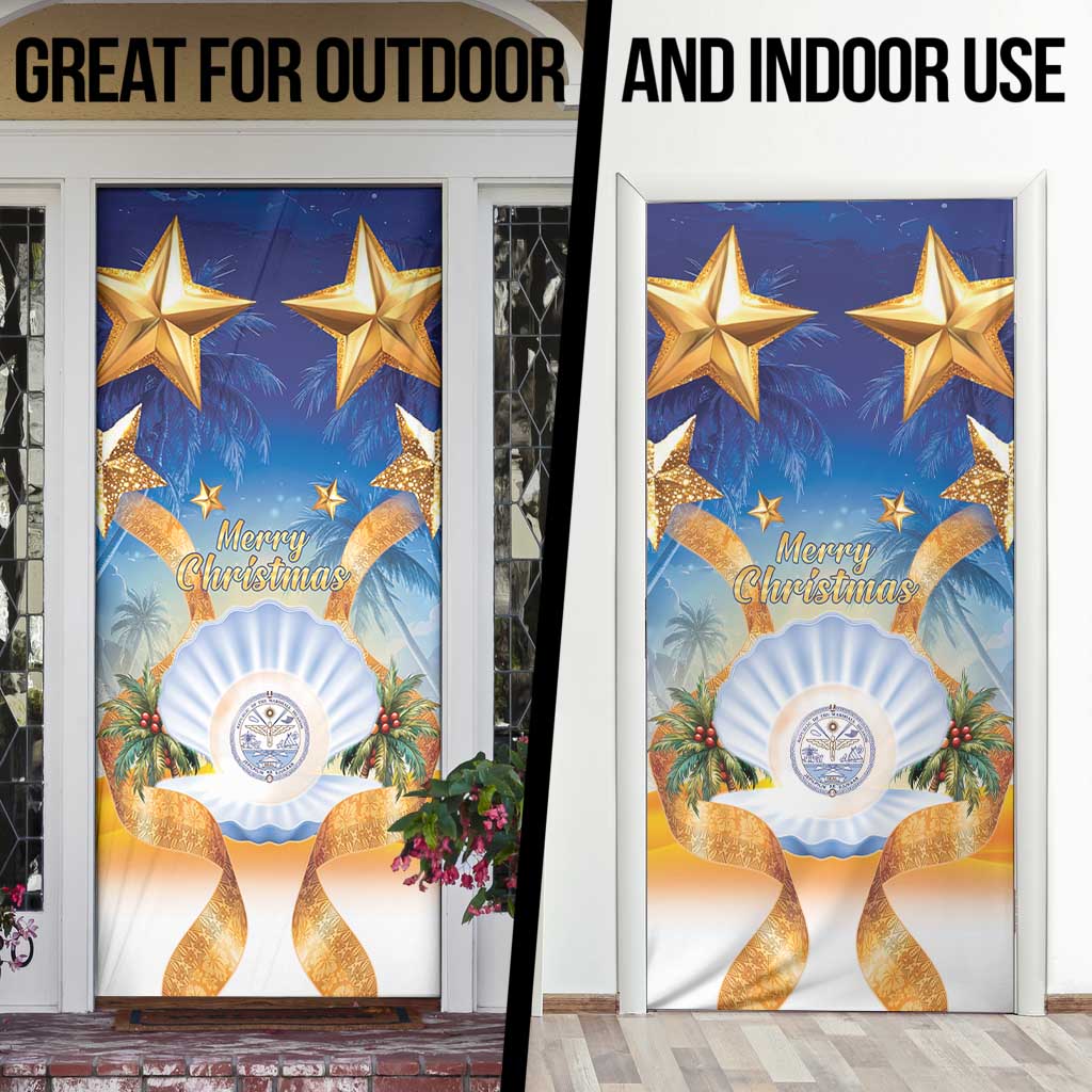 Marshall Islands Christmas Door Cover Seashell Santa Beach Vibes - Polynesian Pride